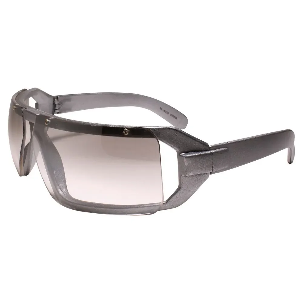Unique Retro Futuristic Novelty 90s Wrap Around Silver Rectangle Sunglasses